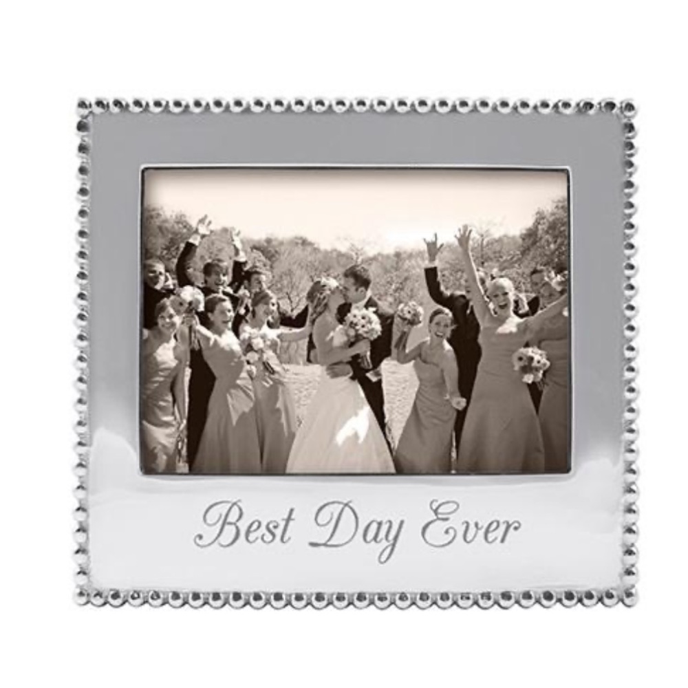 Mariposa silver BEST DAY EVER photo Frame with Beaded Border 5x7 new in box